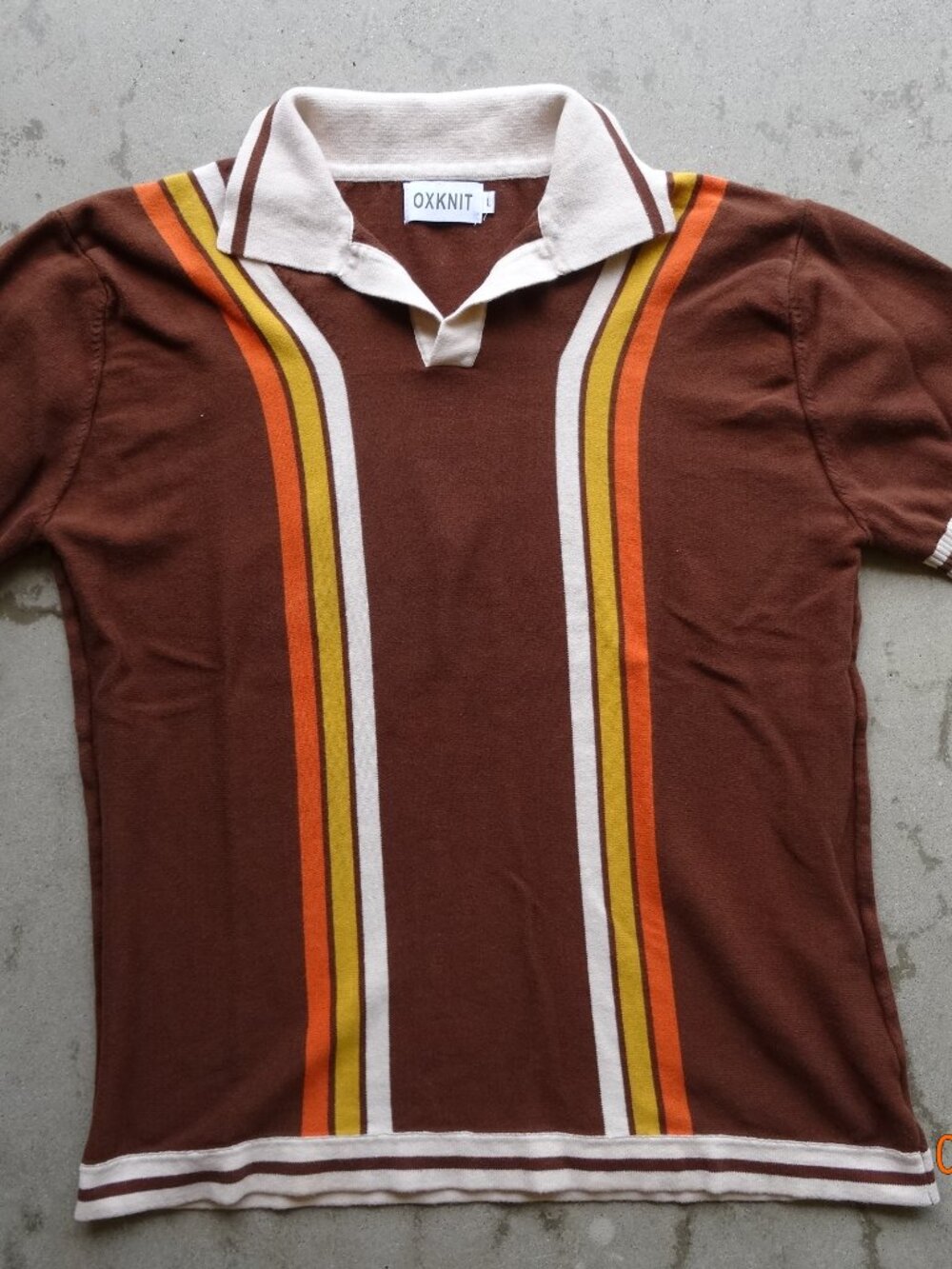 Retro Vintage styled Oxknit Striped Polo Collared Shirt Mens L